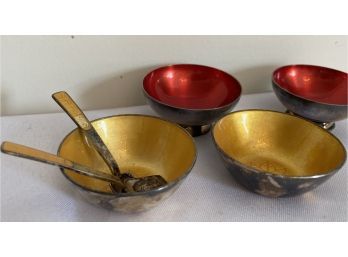 Small Metal Enameled Bowls And 2 Spoons