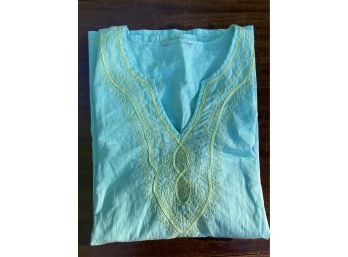 Linen Tunic Blue With Yellow Embroidered Accent