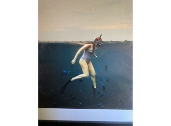 Framed Photo Of Woman Swimming With Exotic Blue Fish