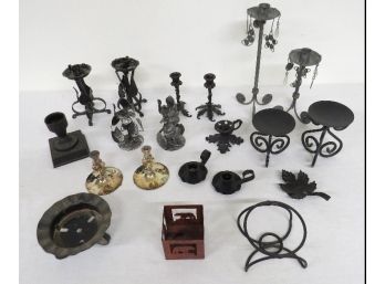 Mixed Lot Of Candle Sticks & Holders, Iron, Tin, Silverplate, Some Pretty Cool Ones In Here.