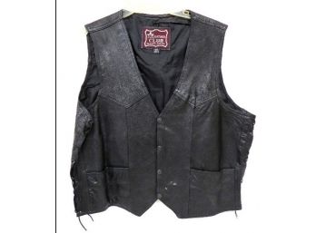 Men's Size 50 Leather Motorcycle Vest W/Pockets - Lace Up Sides, Snap Closure, Good Shape
