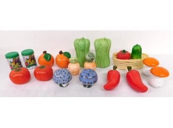 A Grouping Of Vegetable Themed Salt & Pepper Shakers
