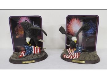 Pair Of America's Glory Bald Eagle Commemorative Statues