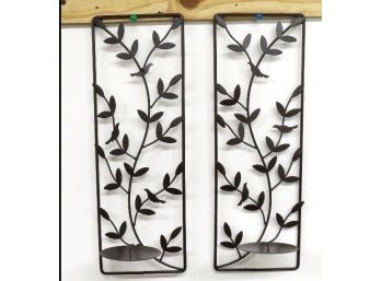Pair Of Bird In The Branches Figural Oiled Bronze Color Wall Candle Sconces