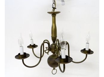 Mid-Century Colonial Style Brass 5 Light Chandelier / Fixture