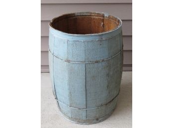 Vintage Blue Oak Stave Nail Keg Or Barrel - Porch Planter, Seat, Umbrella Stand