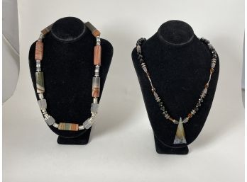 TWO ARTISAN STERLING SILVER AND HARDSTONE NECKLACES MARKED AK