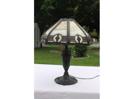 Vintage Glass Tiffany Style Black Table Lamp - Looks Like Brass
