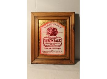 Vintage Wood Framed 70's Collectible Yukon Jack 100 Proof Whiskey Foil Sign
