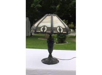 Vintage Glass Tiffany Style Black Table Lamp - Looks Like Brass