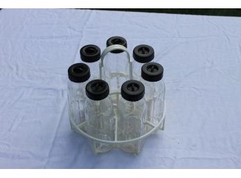 Vintage Collection Of Seven Pyrex Evenflo Baby 8 Oz. Bottles With Caps