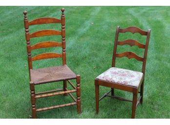 Pair Of Mismatched Vintage Ladder Back Chairs