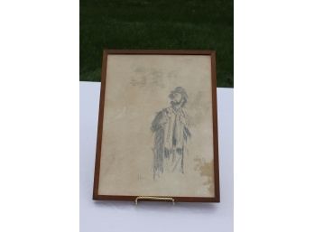 Vintage Rare Original Framed Sketch Of Emmett Kelly By B. Blosil 13' X 17'