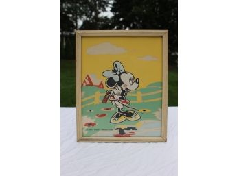 Beautiful Vintage 1940's Framed Picture Of Minnie Mouse From Walt Disney Productions