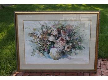 Very Large Floral Art Print - Nicely Framed And Matted - Signed Tai