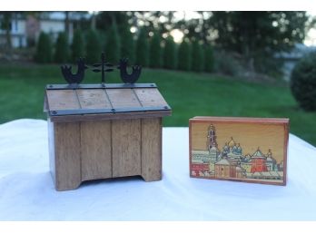 Pair Of Vintage Wooden Trinket Boxes - Indian Theme And Country Style