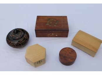 Vintage Brass Inlaid Jewelry Box (made In India) & Trinket Boxes (1 Hand Etched)