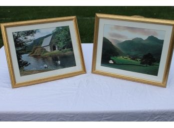 Beautiful Set Of 2 Gold Framed Art Prints Of English Countryside