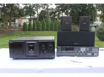 Collection Of Vintage Electronics Including Sony & Fisher Speakers, Sony Receiver, Sony CD Player