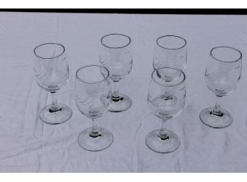 Set Of Six Wine Glasses - Nantucket Theme With Clipper Ship Etching