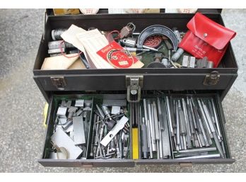 Vintage Machinist's Tool Box With Leather Handle And All Drawers Full Of Quality Tools