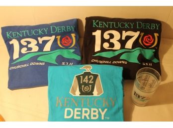 Collection Of Vintage Kentucky Derby T-Shirts And Drink Glass From 137th & 142nd Derby's