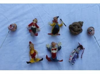 Vintage Collection Of Small Plastic Clowns From 1960's Hong Kong