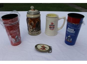 Budweiser Collection Includes Early Belt Buckle, Collector Mugs And 4 Super Bowl LII Cups