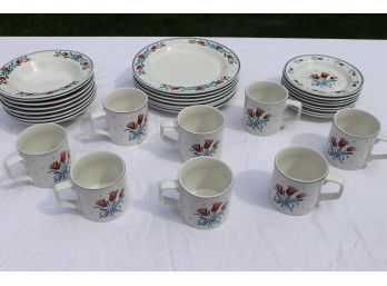 Service For 8 Tienshan Stoneware Country Bouquet Pattern