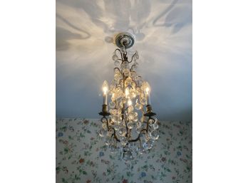 Vintage Sculptural Crystal And Brass Chandelier