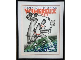 Wimereaux Plage Casino- Chemin De Fer Du Nord Vintage Lithograph Poster, Framed