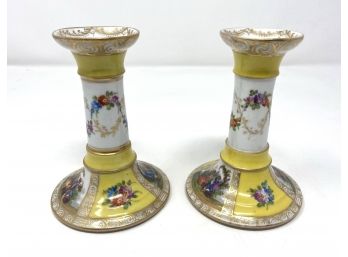 Richard Klemm Dresden Germany Handpainted Porcelain Candlesticks*