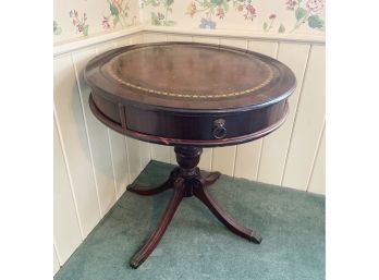 Vintage Leather Top Clawfoot Drum Table