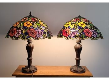 Pair Of Beautiful Working Stained Glass Table Lamps