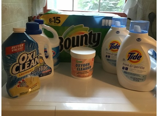 Cleaning Lot - Laundry Detergent, Bleach Paper Towels - Full Or Nearly