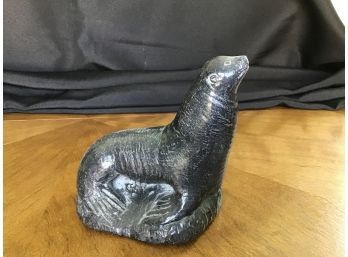 A Wolf Original Hand Carved Soapstone Seal Sculpture, Canada