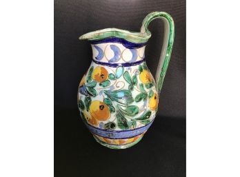 Hand Painted Italian Water Jug - Signed On Bottom But Illegible