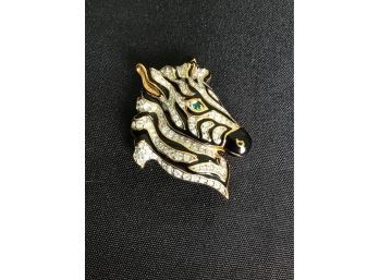 Swarovski Zebra Pin Brooch - Clear Crystal Pave With Black Enameling And Green Crystal Eye