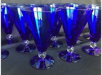 12pc Cobalt Blue Cambridge Elegant Morgantown Glass Goblets Clear Ball Knob Stem 6.5H