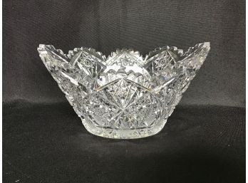 American Brilliant Period Oblong Crystal Bowl With Saw Tooth Rim