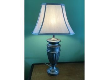 Good Quality Silver Toned Urn Style Lamp, Cream Silk Shade