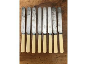 Set Of 8 Vintage Sheffield Steel Dinner Knives, Faux Bone/ Ivory