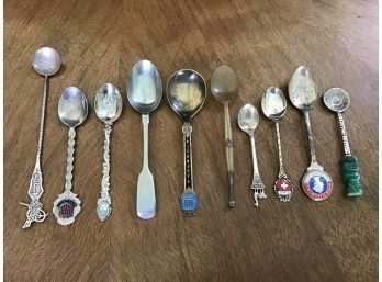 Lot Of Interesting Souvenir Spoons -  Most Are Silver Plated, 2 Are Sterling Silver