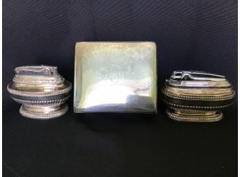 Ronson Lighters - Queen Anne Table Lighter 1940-50s And Varaflame 1960 Plus Poole Silver Co Cigarette Box STW