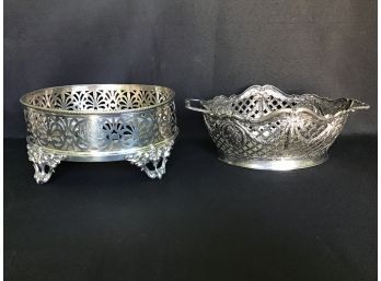 Silver Plated Oval Shaped Footed Baskets - One Marked James Dixon & Sons (monogrammed May 7th, 1892)