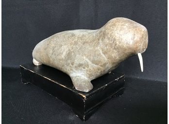 Mid Century Inuit Style Carved Stone Walrus (damaged And Missing Tusk)