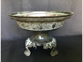 Ornate Chinese Bronze Compote With Removable Flower Frog