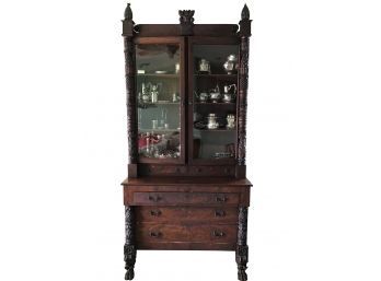 Stately Empire Secretary Bookcase, 1840-50s, Mahogany (see Description)