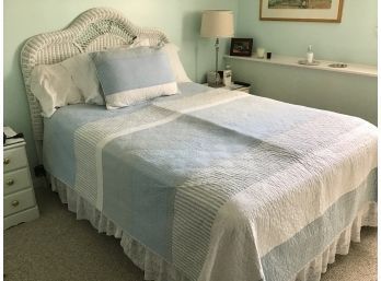 Full Size White Wicker Headboard And Frame, Mattress And Boxspring Optional