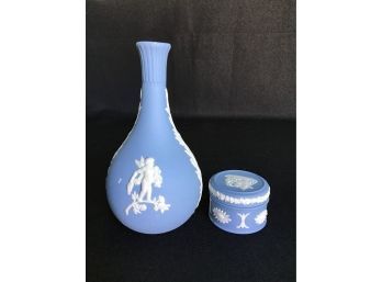 Wedgewood Blue Jasperware Bud Vase And Pegasus Trinket Box